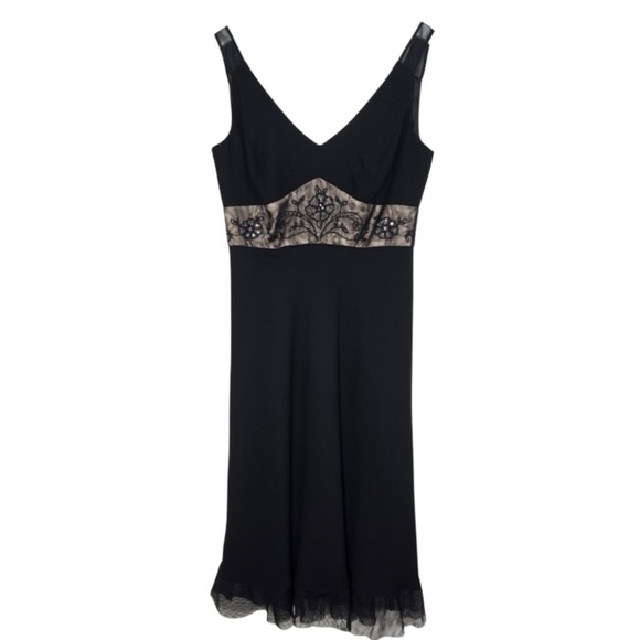 Evan Picone Chiffon Mesh Black Midi Dress Size 8 Cocktail Whimsigoth Beaded - Picture 2 of 12